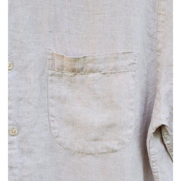 Lands End Mens Medium Linen Beige Short Sleeve Button Shirt 15-15.5 - Picture 3 of 6